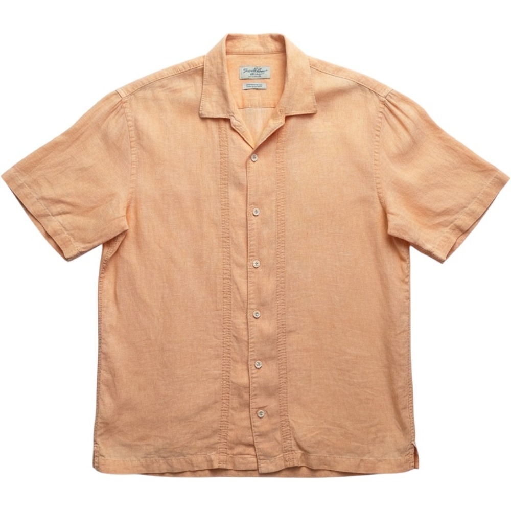Tommy Bahama Mens XL Peach 100% Linen Pintuck Short Sleeve Camp Shirt Guayabera